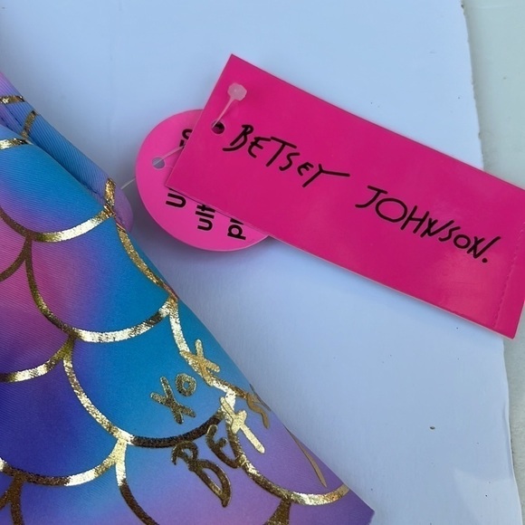 Betsey Johnson Gold Leme Mermaid Bikini Top Sequined Seashell GIRLS XL 14 NEW - Picture 4 of 10